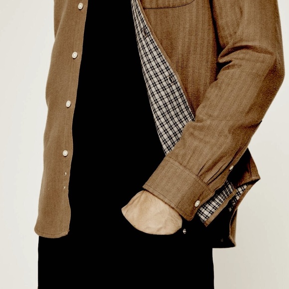 Check Doubleface Long Sleeve Shirt - New With Tags - NEVER WORN - Medium Brown - Picture 3 of 5